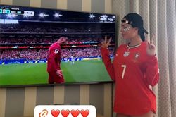 Georgina ăn mừng bàn thắng của Ronaldo tại nhà