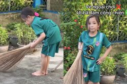 Clip 'khối nghỉ hè mà không nghỉ ngơi' chăm chỉ quét sân khiến dân mạng tan chảy