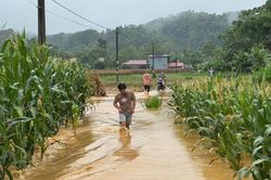 Mưa lớn gây ngập úng một số xóm thuộc xã Hòa An