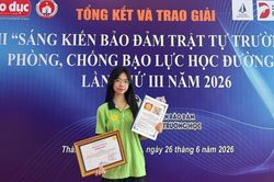 Lạng Sơn c&oacute; học sinh đoạt giải Khuyến kh&iacute;ch quốc gia Cuộc thi s&aacute;ng kiến ph&ograve;ng, chống bạo lực học đường