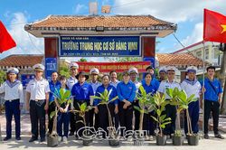 Lữ đo&agrave;n 175 trồng 20 c&acirc;y b&agrave;ng vu&ocirc;ng tại Trường THCS H&agrave;ng Vịnh