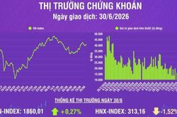 [Infographic] Chứng khoán ngày 30/6: VN-Index tăng hơn 5 điểm, ở mức 1.860,01 điểm