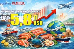 (Infographic) Xuất khẩu thủy sản 6 tháng đầu năm 2026 đạt 5,8 tỉ USD, tăng 12,8%