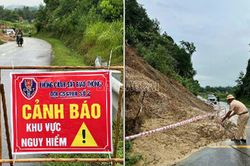 Lào Cai: Cảnh sát giao thông kịp thời cảnh báo điểm sụt lún, sạt lở trên tuyến đường tỉnh 161