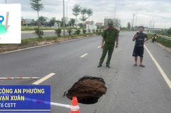 Xuất hiện hố 'tử thần' giữa đường gom khu công nghiệp ở Thái Nguyên