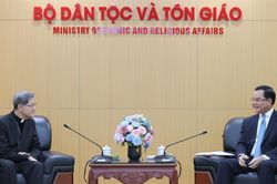 Bộ trưởng Nguyễn Đ&igrave;nh Khang tiếp Đặc sứ Gi&aacute;o ho&agrave;ng L&ecirc;&ocirc; XIV