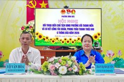 Chủ tịch UBND phường B&igrave;nh Đức đối thoại với đo&agrave;n vi&ecirc;n, thanh ni&ecirc;n, học sinh