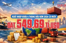 Xuất nhập khẩu 6 tháng đầu năm 2026 chạm 549,69 tỉ USD, nhập siêu 16,65 tỉ USD