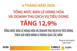 Sáu tháng năm 2026: Tổng mức bán lẻ hàng hóa và doanh thu dịch vụ tiêu dùng tăng 12,9%