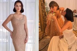 Taylor Swift và Selena Gomez cùng lăng xê váy vàng ánh kim khi dự tiệc cưới