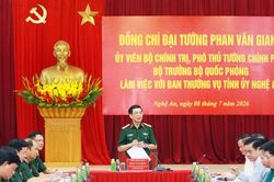 Đại tướng Phan Văn Giang l&agrave;m việc với Ban Thường vụ Tỉnh ủy Nghệ An