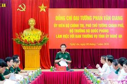 Ph&oacute; Thủ tướng Ch&iacute;nh phủ, Bộ trưởng Bộ Quốc ph&ograve;ng Đại tướng Phan Văn Giang l&agrave;m việc với Ban Thường vụ Tỉnh ủy Nghệ An