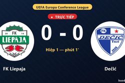 TRỰC TIẾPTrực tiếp FK Liepaja vs Dečić: Hết hiệp 1, hòa 0-0