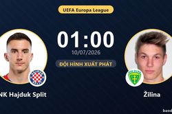 TRỰC TIẾPTrực tiếp HNK Hajduk Split vs Žilina: Đội hình xuất phát