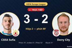 TRỰC TIẾPTrực tiếp CSKA Sofia vs Derry City: Derry City rút ngắn cách biệt 3-2