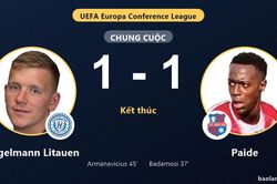 Hegelmann Litauen v&agrave; Paide chia điểm ở lượt đi v&ograve;ng loại Conference League