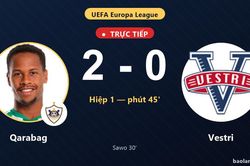TRỰC TIẾPTrực tiếp Qarabag vs Vestri: Hiệp 2 bắt đầu, Qarabag dẫn 2-0