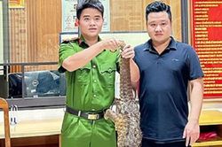 Đang đi taxi thấy tê tê bò trên đường, người dân bắt giao nộp cho Công an