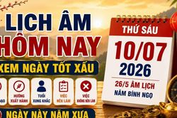 Lịch &acirc;m h&ocirc;m nay 10/7/2026: Giờ ho&agrave;ng đạo, tuổi xung khắc