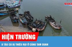 Hiện trường 8 tàu cá bị thiêu rụi ở cảng Tam Quan