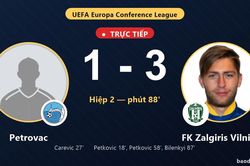 TRỰC TIẾPTrực tiếp Petrovac vs FK Zalgiris Vilnius: FK Zalgiris Vilnius nới rộng c&aacute;ch biệt 1-3