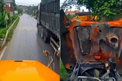 Vượt ẩu trước khúc cua, xe container bung nắp capo sau cú phanh gấp