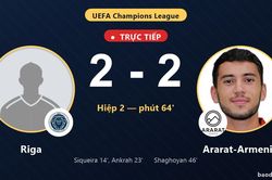 TRỰC TIẾPTrực tiếp Riga vs Ararat-Armenia: Ararat-Armenia gỡ h&ograve;a 2-2
