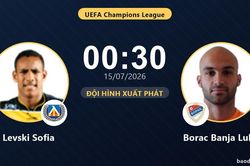 TRỰC TIẾPTrực tiếp Levski Sofia vs Borac Banja Luka: Đội hình xuất phát