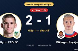 TRỰC TIẾPTrực tiếp Gyori ETO FC vs Vikingur Reykjavik: Hiệp 2 bắt đầu, Gyori ETO FC dẫn 2-1