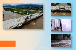 C&ocirc;ng nh&acirc;n 'treo m&igrave;nh' giữa d&ograve;ng nước lũ thi c&ocirc;ng cầu trăm tỉ đồng ở Th&aacute;i Nguy&ecirc;n