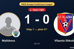 TRỰC TIẾPTrực tiếp Malisheva vs Vllaznia Shkod&euml;r: Malisheva mở tỷ số