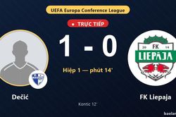 TRỰC TIẾPTrực tiếp Dečić vs FK Liepaja: Dečić mở tỷ số