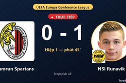 TRỰC TIẾPTrực tiếp Hamrun Spartans vs NSI Runavik: Hết hiệp 1, NSI Runavik dẫn 1-0