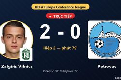 TRỰC TIẾPTrực tiếp FK Zalgiris Vilnius vs Petrovac: FK Zalgiris Vilnius nhân đôi cách biệt