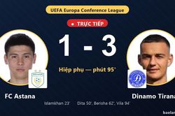 TRỰC TIẾPTrực tiếp FC Astana vs Dinamo Tirana: Dinamo Tirana nới rộng c&aacute;ch biệt 1-3