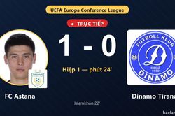 TRỰC TIẾPTrực tiếp FC Astana vs Dinamo Tirana: FC Astana mở tỷ số