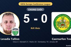 FC Levadia Tallinn thắng đậm, Caernarfon Town nhận thất bại nặng nề