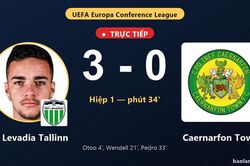 TRỰC TIẾPTrực tiếp FC Levadia Tallinn vs Caernarfon Town: Hết hiệp 1, FC Levadia Tallinn dẫn 3-0