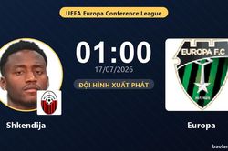 TRỰC TIẾPTrực tiếp Shkendija vs Europa: Đội h&igrave;nh xuất ph&aacute;t
