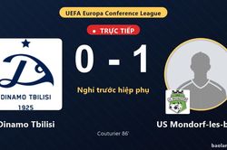 TRỰC TIẾPTrực tiếp Dinamo Tbilisi vs US Mondorf-les-bains: Bước vào hiệp phụ, US Mondorf-les-bains dẫn 1-0