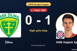 TRỰC TIẾPTrực tiếp Žilina vs HNK Hajduk Split: Hết hiệp 1, HNK Hajduk Split dẫn 1-0