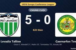 Thống k&ecirc; trận đấu FC Levadia Tallinn 5-0 Caernarfon Town: FC Levadia Tallinn thắng đậm thuyết phục