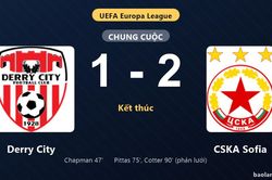 Thống kê trận đấu Derry City 1-2 CSKA Sofia: CSKA Sofia ngược dòng ngoạn mục