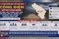 UBND tỉnh Điện Biên ban hành công điện số 6271/CĐ-UBND ứng phó mưa lớn, lũ quét và sạt lở đất