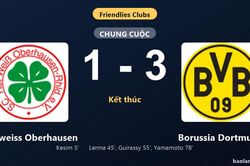 Thống kê trận đấu Rot-weiss Oberhausen 1-3 Borussia Dortmund: Borussia Dortmund ngược dòng ngoạn mục