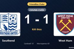 Thống kê trận đấu Southend 1-1 West Ham: Hai đội chia điểm
