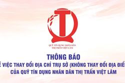Thông báo về việc thay đổi địa chỉ trụ sở (không thay đổi địa điểm) của Quỹ tín dụng nhân dân thị trấn Việt Lâm