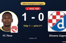 TRỰC TIẾPTrực tiếp FC Thun vs Dinamo Zagreb: Hiệp 2 bắt đầu, FC Thun dẫn 1-0
