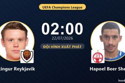 TRỰC TIẾPTrực tiếp Vikingur Reykjavik vs Hapoel Beer Sheva: Đội h&igrave;nh xuất ph&aacute;t