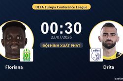 TRỰC TIẾPTrực tiếp Floriana vs Drita: Đội h&igrave;nh xuất ph&aacute;t